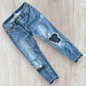 BDG Mid Rise Twig Grazer Distressed Patchwork Stretch Denim Ankle Jeans 30 / 10